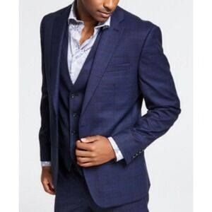 bar III Sport Coat Mens‎ 38S Blue Plaid Wool Blend Slim Fit Blazer Jacket Suit